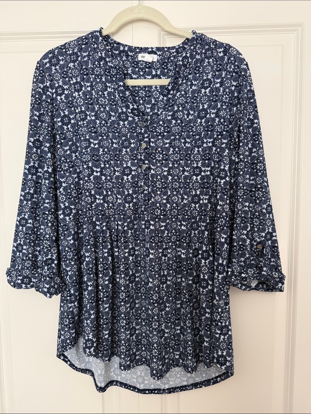 Westport Navy and White Floral Button-Front Tunic